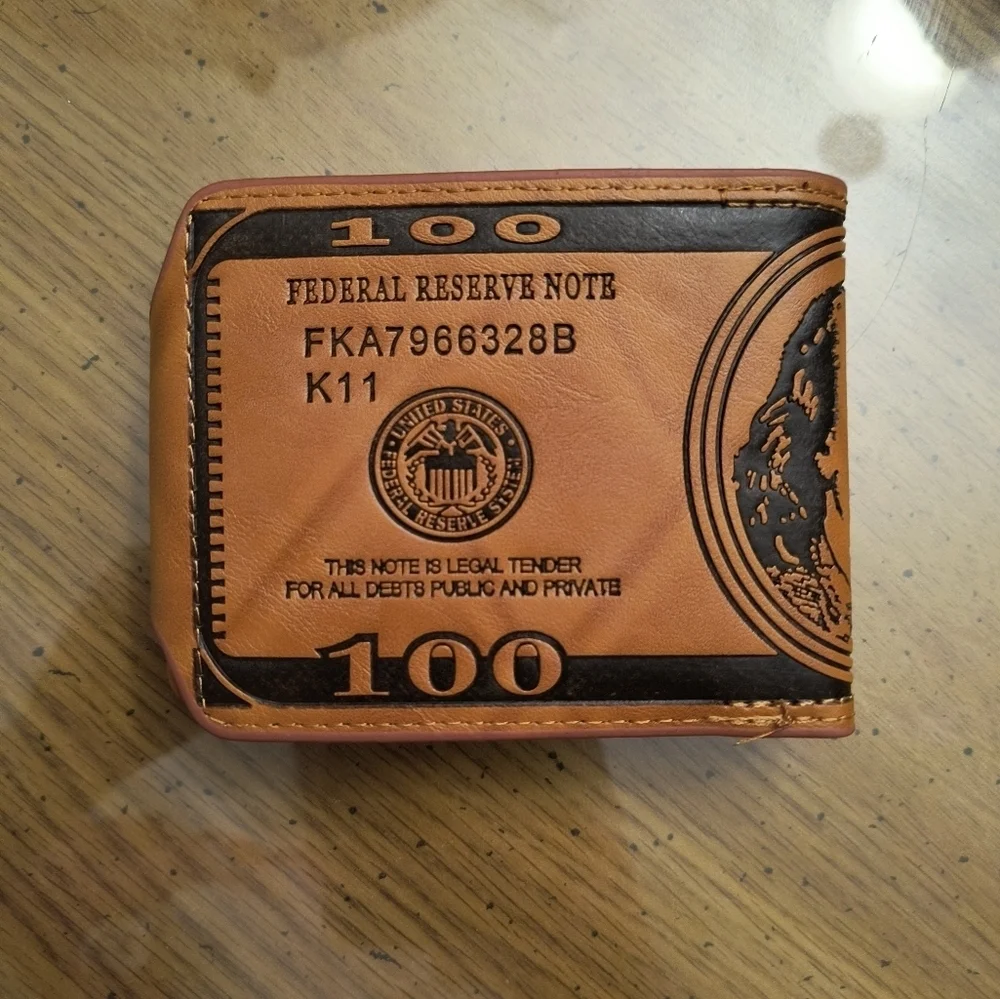 Men’s Brown United States Benjamin Franklin Hundred Dollar Bill Design Wallet